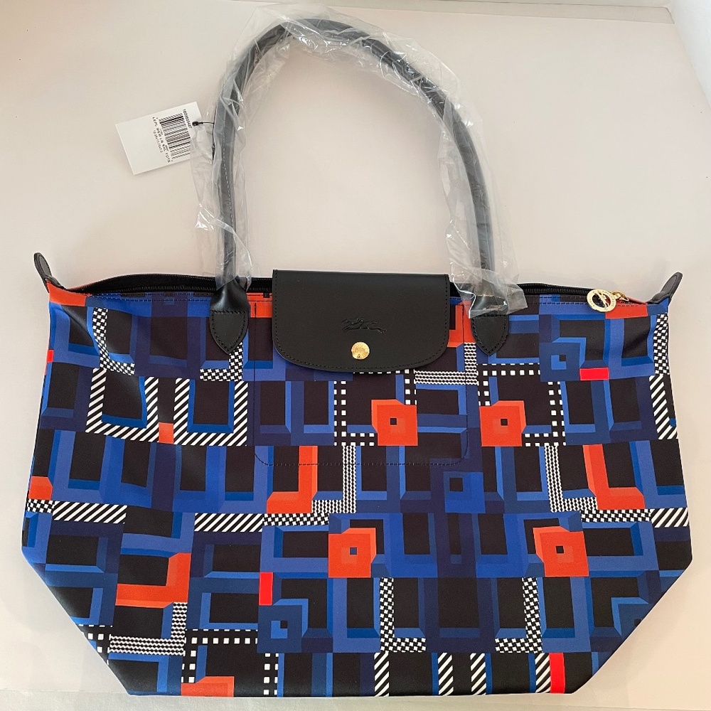 Longchamp Le Pliage Memphis ArtWalk Large Tote Cobalt Blue Made in France - Picture 2 of 16